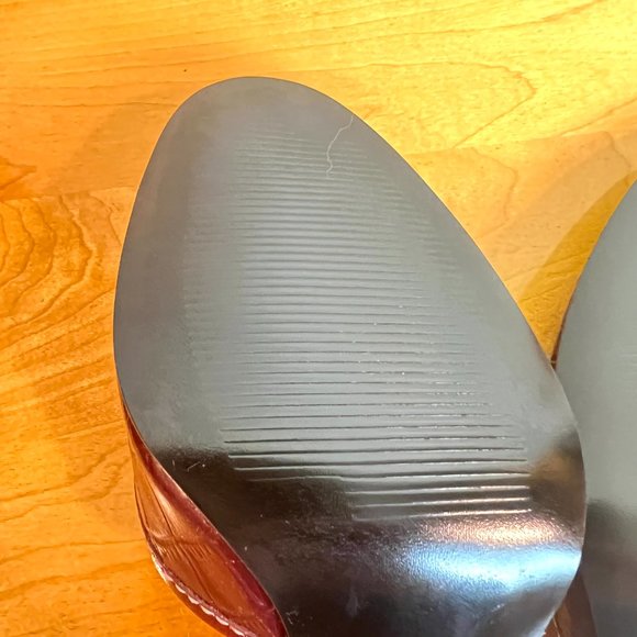 Worthington Size 6.5 Burgundy Mahogany‎ Red Croc Alligator Peep Toe Heels Shoes - Picture 9 of 13